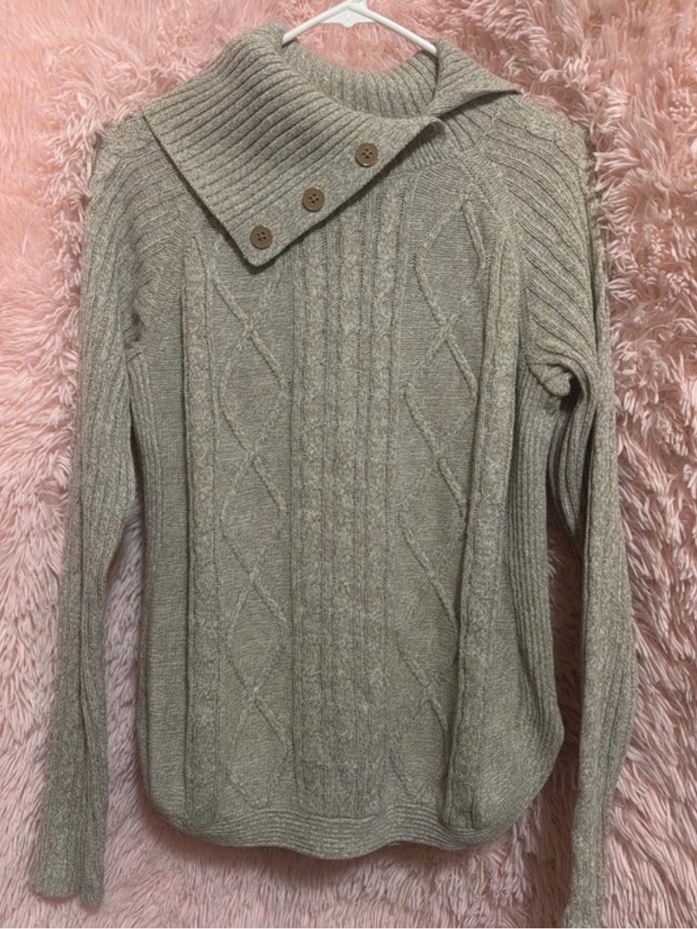 Craft and barrow Cable Knit Button Collar Sweater - Beige